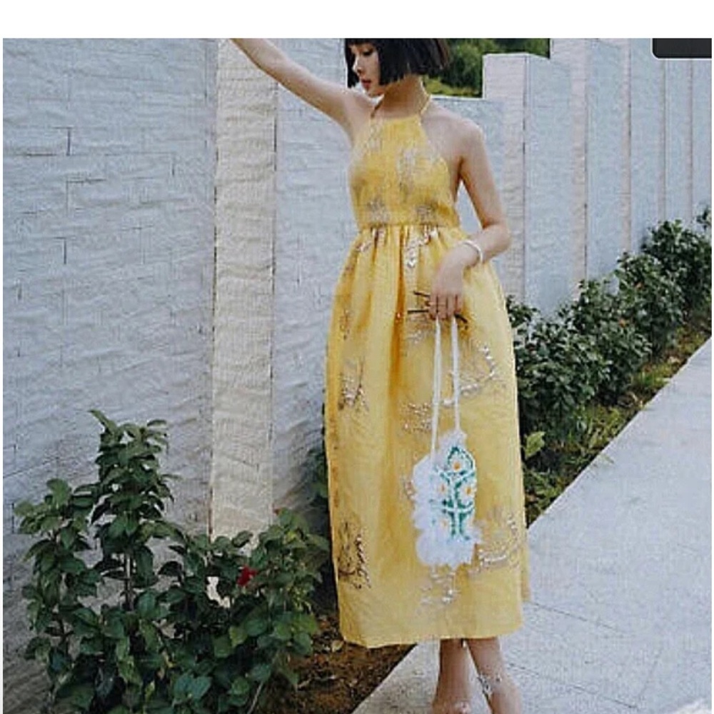 Zara Limited Edition Yellow Halterneck Midi Dress - Picture 8 of 16